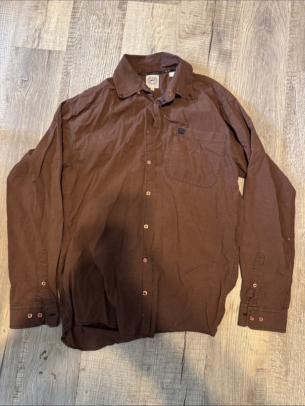 Cinch Men's Size S Brown Long-Sleeve Button-Down Shirt